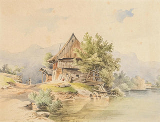 Hütte aus Holz am Seeufer - Carl Lafitte — Ansicht des Kunstwerks