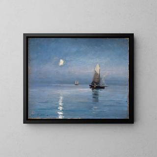 Bateaux de pêche sous la nuit éclairée par la lune - Carl Locher — gerahmtes Bild an der Wand