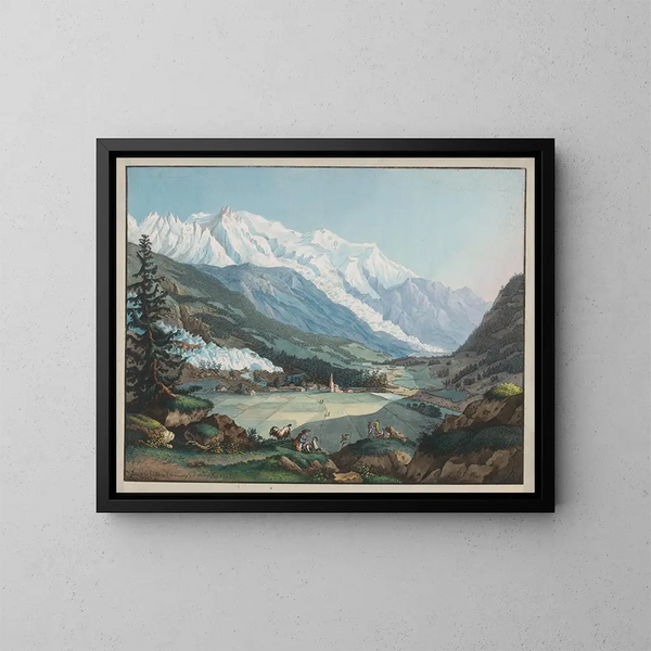 Ansicht des Tals von Chamonix, aufgenommen in der Nähe von Argentière - Carl Ludwig Hackert — gerahmtes Bild an der Wand