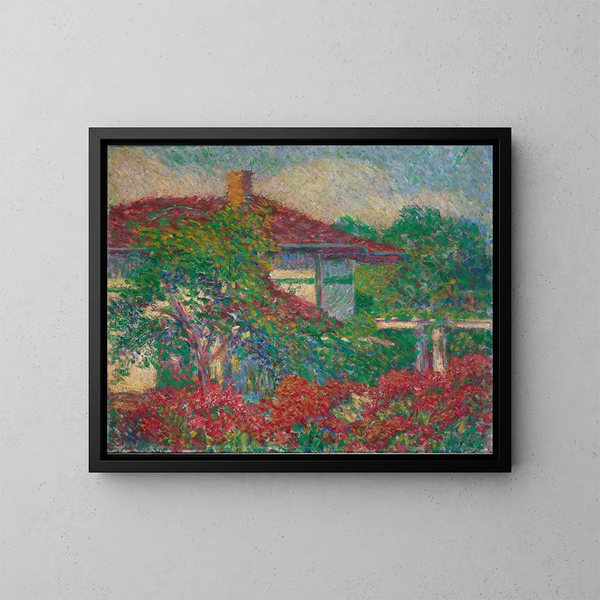 Landschaft mit Gebäude mit rotem Dach - Carl Newman — gerahmtes Bild an der Wand