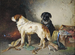 Zwei Hunde mit einer Kleiderbox - Carl Pischinger — Ansicht des Kunstwerks