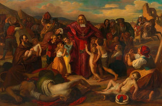 Carl Rahl - Leopold Graf Kollonitsch fhrt nach der Belagerung Wiens im Jahr 1683 die Kinder der ermordeten christlichen Gefangenen aus dem verlassenen trkischen Lager.webp