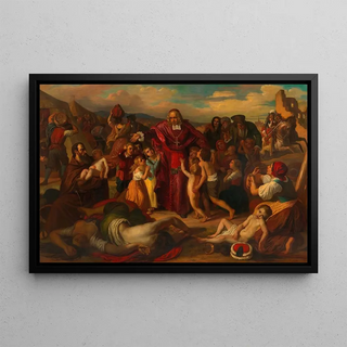 Carl Rahl - Leopold Graf Kollonitsch fhrt nach der Belagerung Wiens im Jahr 1683 die Kinder der ermordeten christlichen Gefangenen aus dem verlassenen trkischen Lager.webp