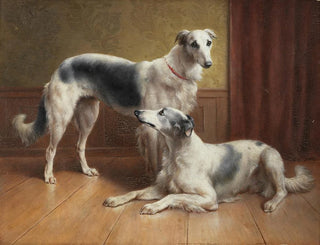 Ein Paar Borzoïs in einem Interieur - Carl Reichert — Ansicht des Kunstwerks