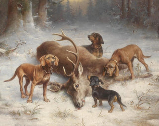 Jagdhunde mit erlegtem Hirsch - Carl Reichert — Ansicht des Kunstwerks