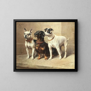 Drei wachsame Hunde - Carl Reichert — gerahmtes Bild an der Wand
