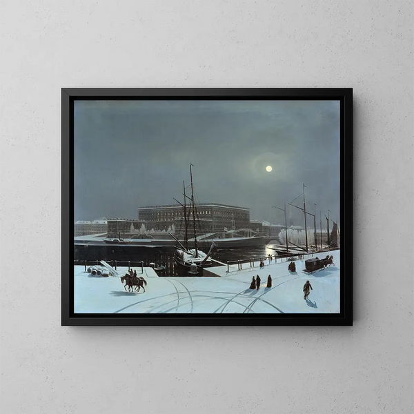 Vue du Palais Royal de Stockholm en hiver - Carl Stefan Bennet — gerahmtes Bild an der Wand