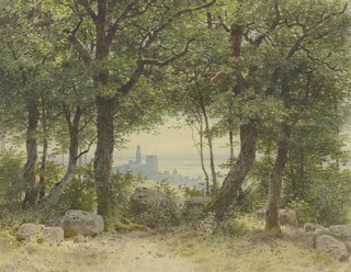 Ansicht von Kronberg mit einem weiten Panorama bis zum Horizont vom Ausgang des Falkenstein-Waldes - Carl Theodor Reiffenstein — Ansicht des Kunstwerks