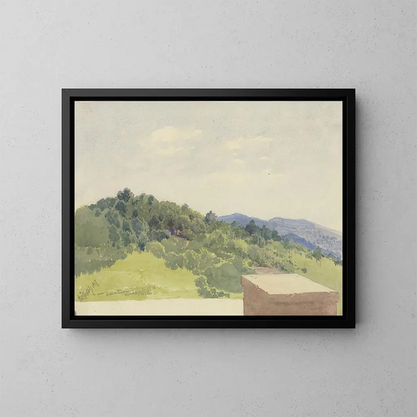Berglandschaft gesehen von einer Burg - Carl Theodor Reiffenstein — gerahmtes Bild an der Wand