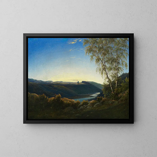 Landschaft der Elbe bei Sonnenaufgang - Carl Wagner — gerahmtes Bild an der Wand