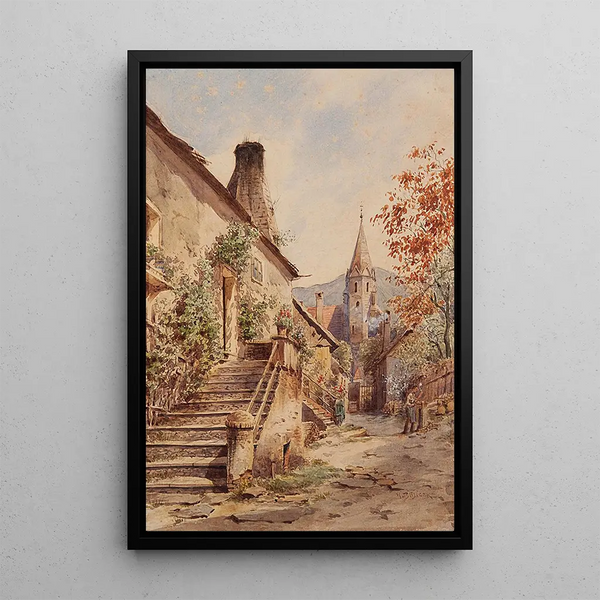 Sommertag in Schwallenbach in der Wachau - Carl Wenzel Zajicek — gerahmtes Bild an der Wand