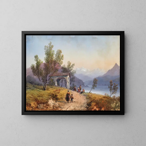 Gebet am Ufer des Lago Maggiore - Carlo Bossoli — gerahmtes Bild an der Wand
