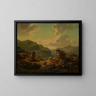 Landschaft mit Bergsee - Carlo Brioschi — gerahmtes Bild an der Wand