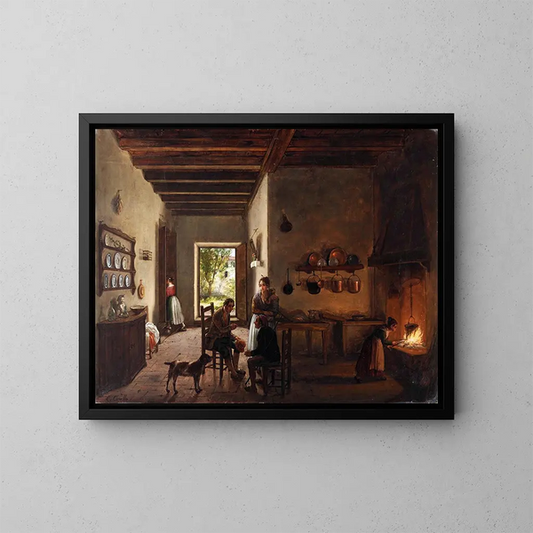 Kücheninterieur-Gemälde - Carlo Canella — gerahmtes Bild an der Wand