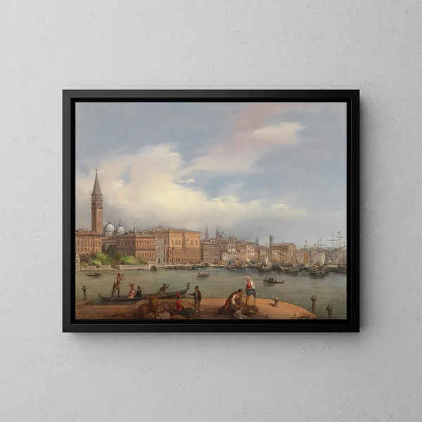 Ansicht des Dogenpalasts vom Zoll aus in Venedig - Carlo Canella — gerahmtes Bild an der Wand