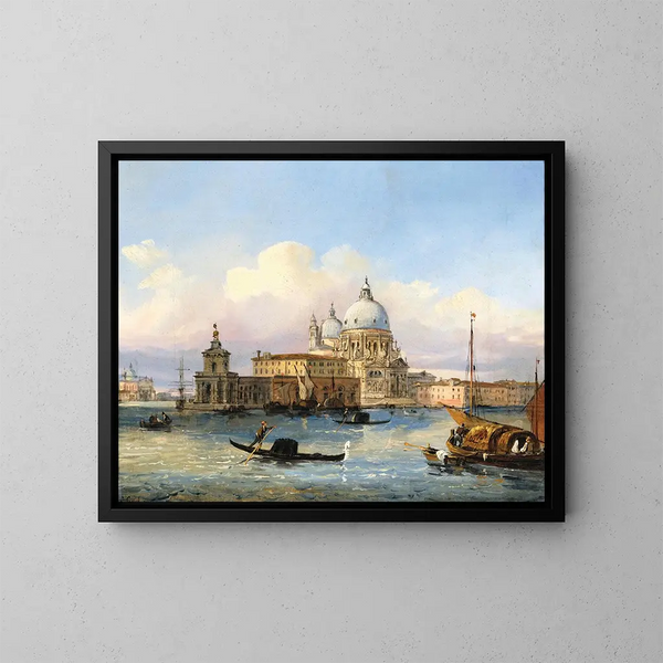 Venedig, der Eingang zum Canal Grande mit Santa Maria della Salute und Punta della Dogana - Carlo Grubacs — gerahmtes Bild an der Wand