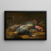 Katze und toter Wild - Carstian Luyckx — gerahmtes Bild an der Wand