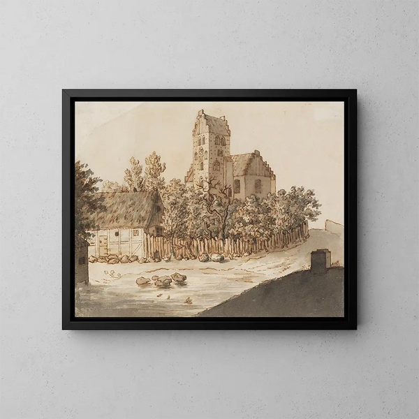 Kirche von Lyngby - Caspar David Friedrich — gerahmtes Bild an der Wand