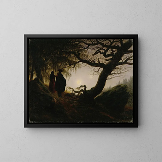 Mann und Frau, die den Mond betrachten - Caspar David Friedrich — gerahmtes Bild an der Wand