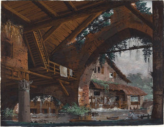 Fantasiearchitektur antiker Ruinen mit einem Wassermühle - Caspar Wolf — Ansicht des Kunstwerks