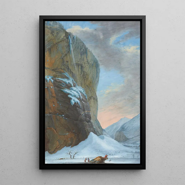 Die Fall des Staubbach im Lauterbrunnental im Winter - Caspar Wolf — gerahmtes Bild an der Wand