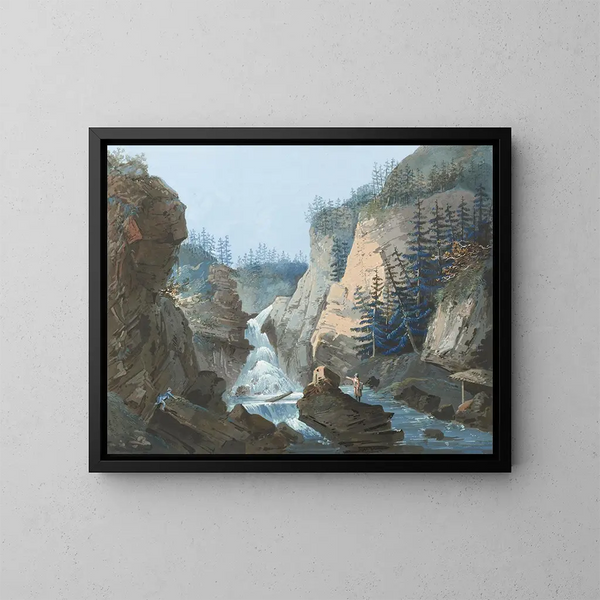Schlucht mit Wasserfall - Caspar Wolf — gerahmtes Bild an der Wand