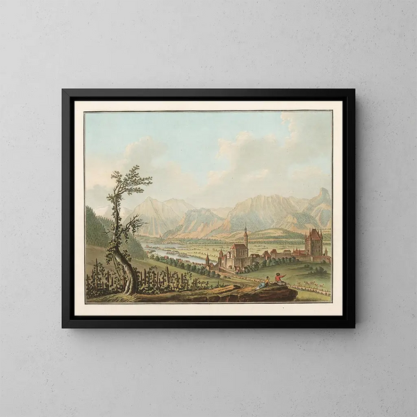 Stadt Thun im Kanton West - Caspar Wolf — gerahmtes Bild an der Wand