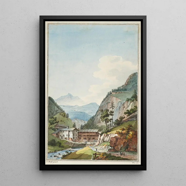 Reproduktion des Gemäldes Ansicht des Bades von Weissenbourg im Kanton Bern - Caspar Wolf