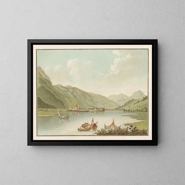 Vue d'Interlaken sur le lac de Brienz - Caspar Wolf — gerahmtes Bild an der Wand