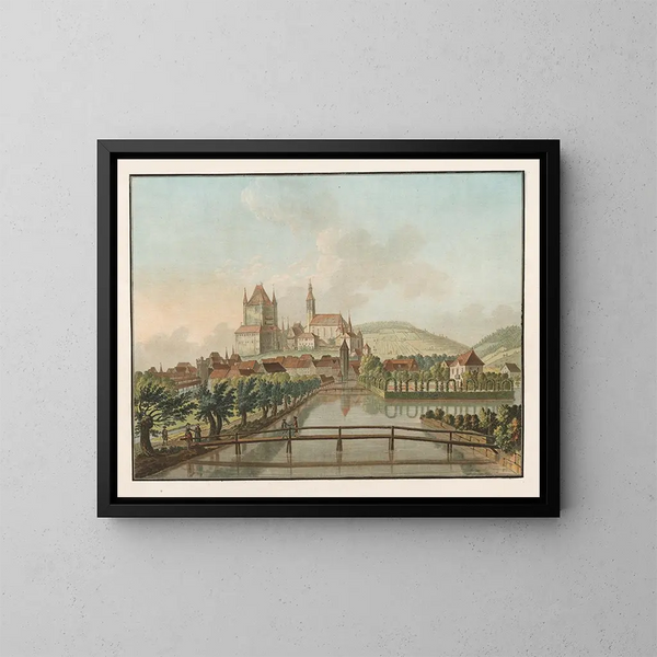 Vue de Thun depuis le Côte du Midi - Caspar Wolf — gerahmtes Bild an der Wand