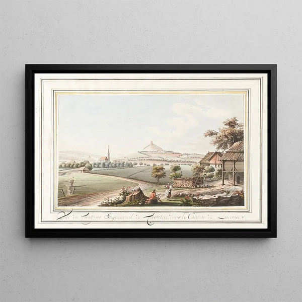 Ansicht des herrschaftlichen Schlosses von Castelen im Kanton Luzern - Caspar Wolf — gerahmtes Bild an der Wand