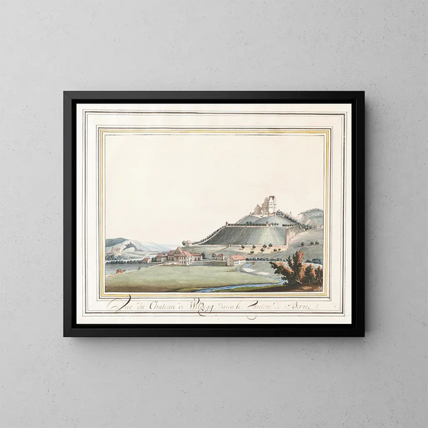 Ansicht des Schlosses Wildegg im Kanton Bern - Caspar Wolf — gerahmtes Bild an der Wand