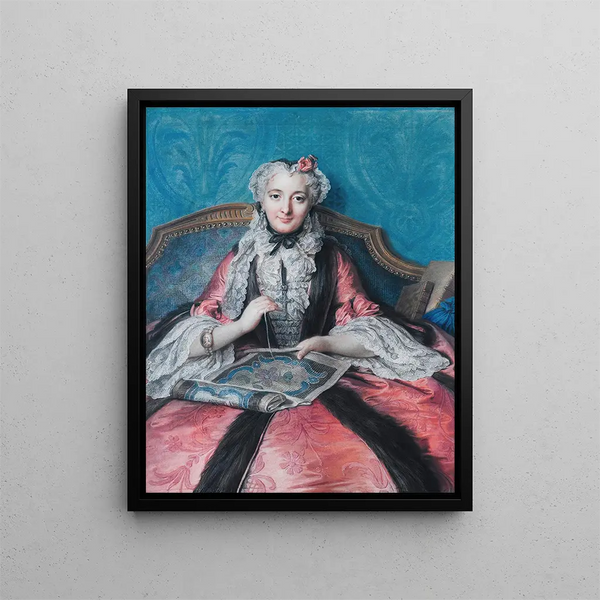 Portrait einer Frau beim Nähen - Charles-Antoine Coypel — gerahmtes Bild an der Wand