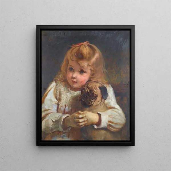 Mädchen beunruhigt mit einem Mops - Charles Burton Barber — gerahmtes Bild an der Wand