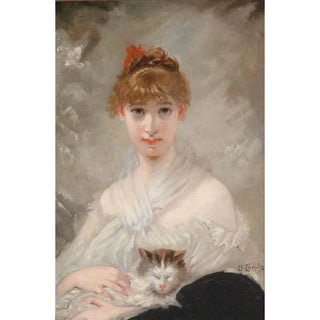 Charles Chaplin - Mdchen mit weiem Tuch und Katze.webp