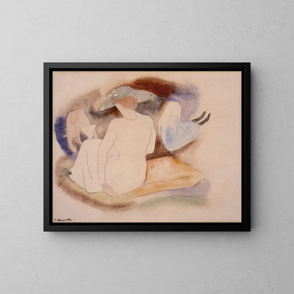 Frau mit Hut und zwei Figuren - Charles Demuth — gerahmtes Bild an der Wand