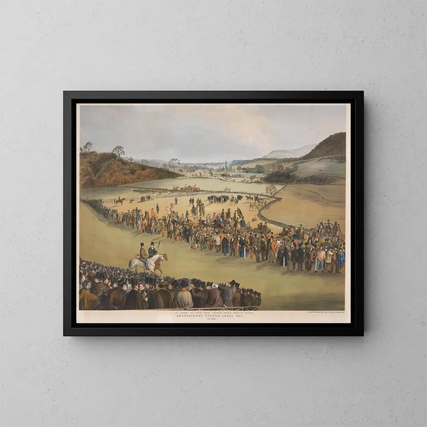"Course de steeple d'Abergavenny, le départ" - Charles Denton — gerahmtes Bild an der Wand