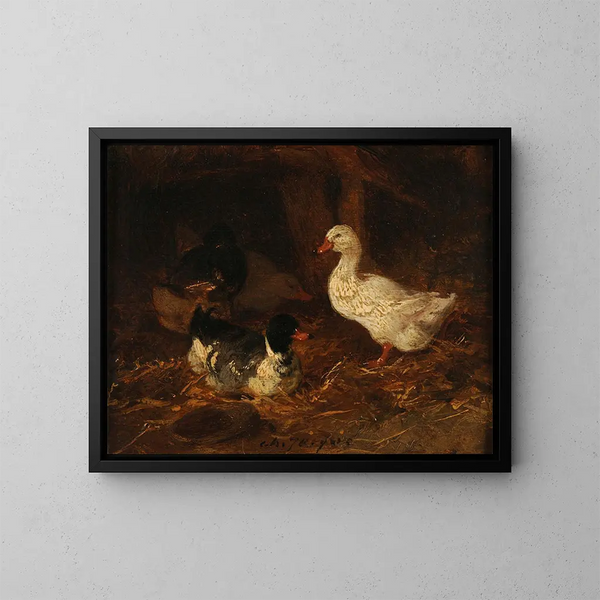 Enten auf einem Bauernhof - Charles Émile Jacque — gerahmtes Bild an der Wand