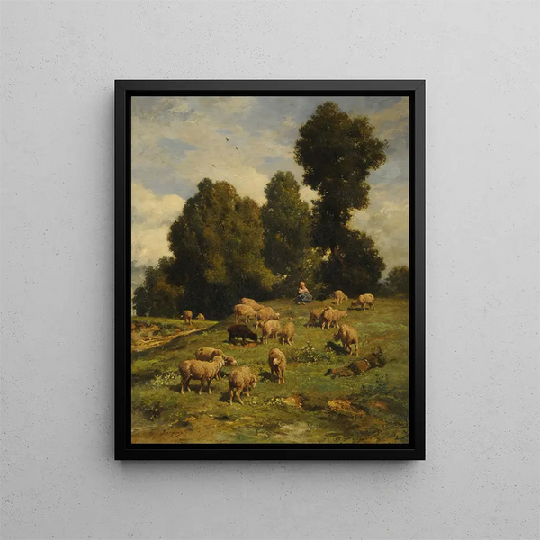 Schafe auf der Weide - Charles Émile Jacque — gerahmtes Bild an der Wand