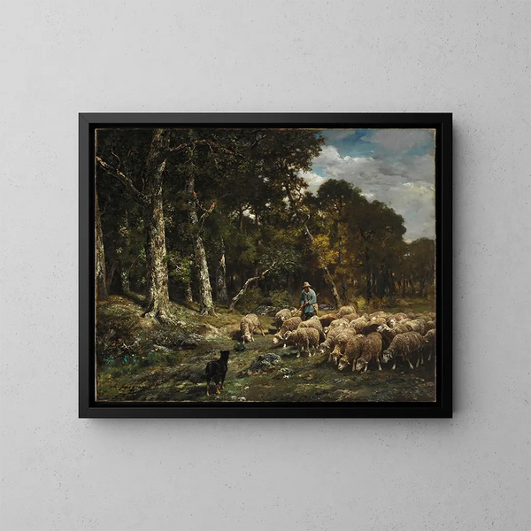 Der Herde - Charles Émile Jacque — gerahmtes Bild an der Wand
