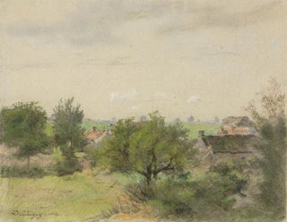 Landschaft mit Häusern zwischen Bäumen - Charles François Daubigny — Ansicht des Kunstwerks
