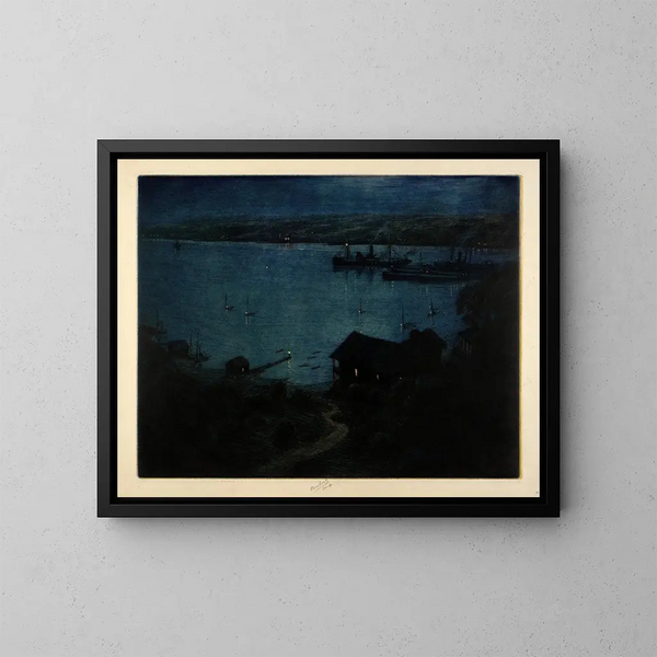 Mondlicht über dem Hudson-Fluss - Charles Frederick William Mielatz — gerahmtes Bild an der Wand