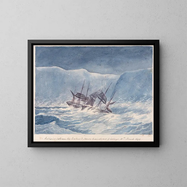Kollision zwischen der Erebus und dem Terror bei den Eisbergen, 13. März 1842 - Charles Hamilton Smith — gerahmtes Bild an der Wand