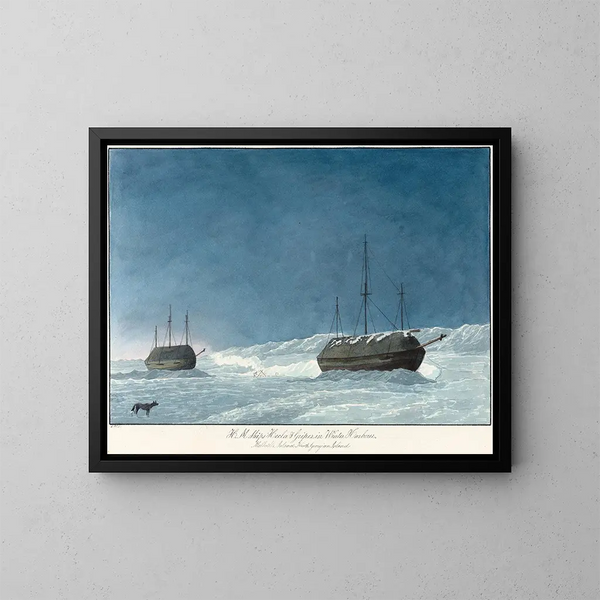 Die Schiffe H M Hecla und Griper im Winterhafen - Charles Hamilton Smith — gerahmtes Bild an der Wand
