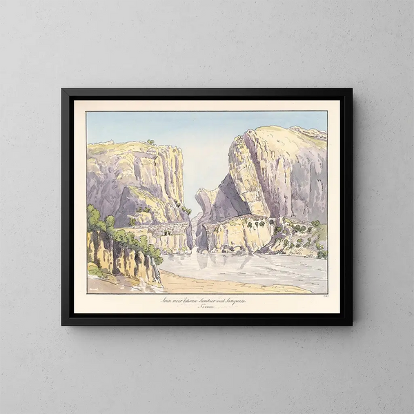Die Flusslandschaft Irun zwischen Lumbier und Sangüesa in Navarra - Charles Hamilton Smith — gerahmtes Bild an der Wand