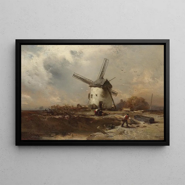 Charles Hoguet - Landschaft mit Windmhlen und figrlicher Staffage.webp