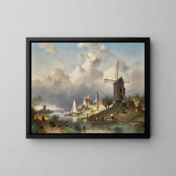 Flusslandschaft mit Mühle - Charles Leickert — gerahmtes Bild an der Wand