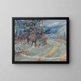 Ein unerwarteter Halt - Charles Marion Russell — gerahmtes Bild an der Wand