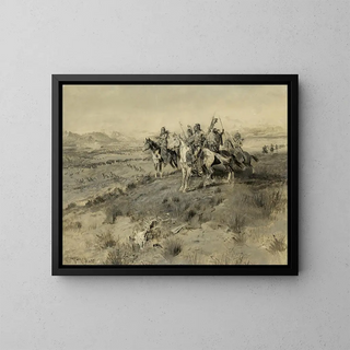 Vor der Ankunft des weißen Mannes, Indianischer Jagen - Charles Marion Russell — gerahmtes Bild an der Wand