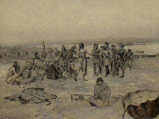 Begegnung von Lewis und Clark mit den Mandans - Charles Marion Russell — Ansicht des Kunstwerks
